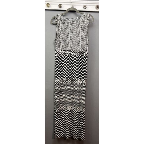 Chico's Sleeveless Maxi Dress Womens Size 1 Small Black White Embellished Tank - Picture 2 of 7